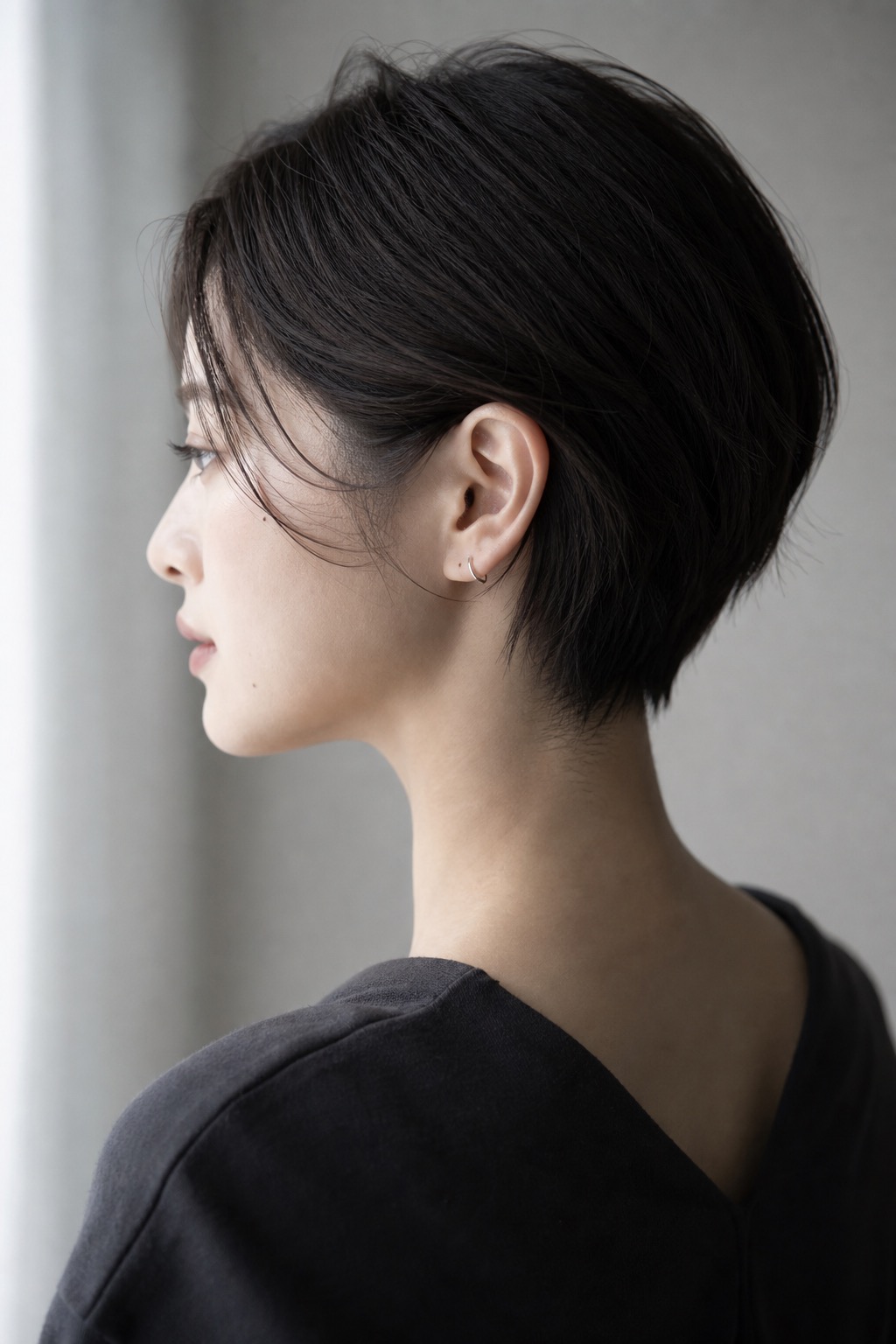 ショートヘアの女性モデルの横顔
